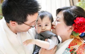 和装人前式で折鶴シャワー♪お子様も一緒で幸せいっぱい！